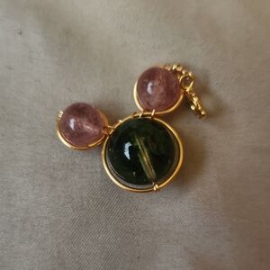 Gold-Tone Green and Pink Glass Pendant Charm